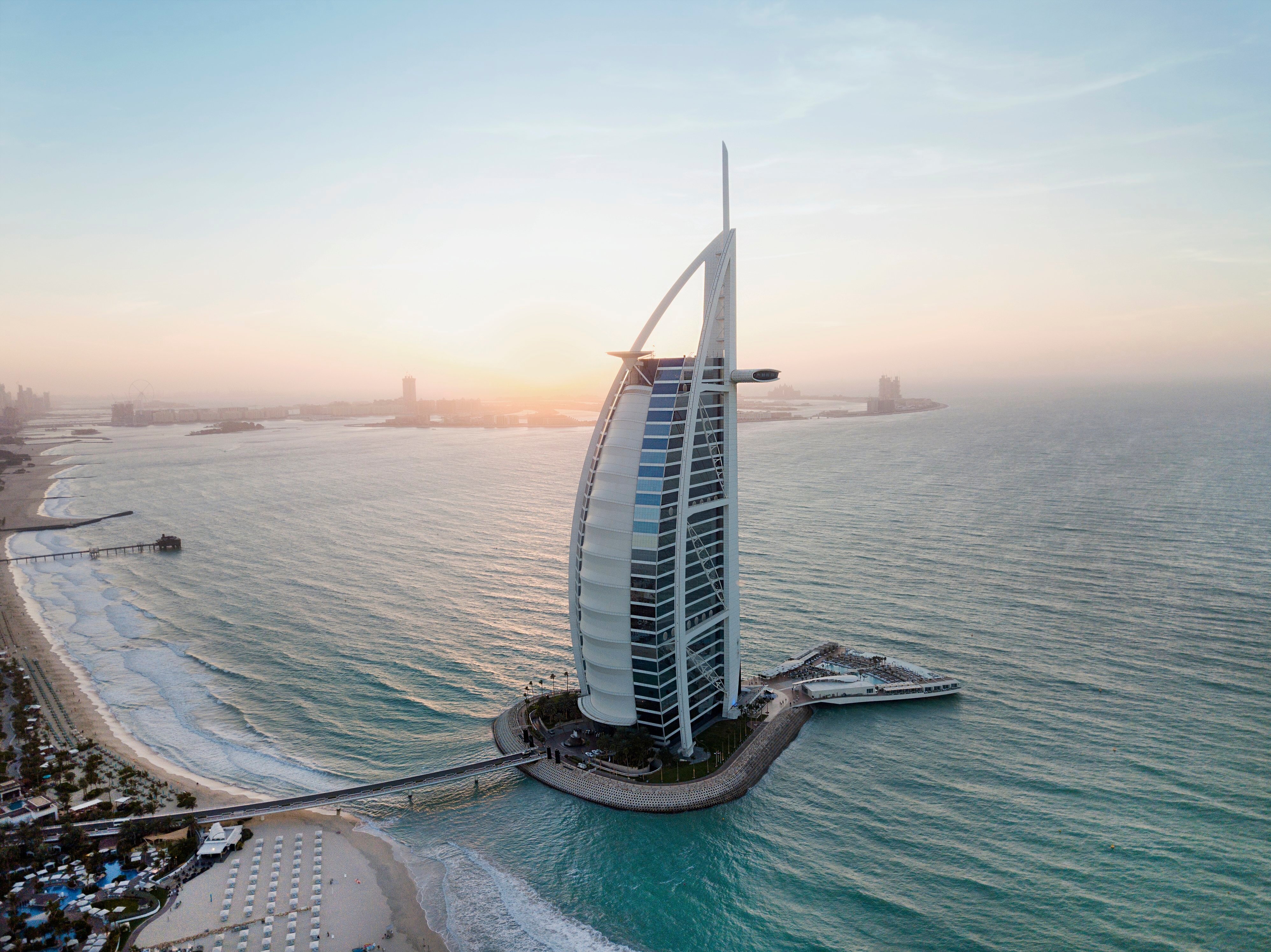 Jumeirah Burj Al Arab Aerial at Sunset